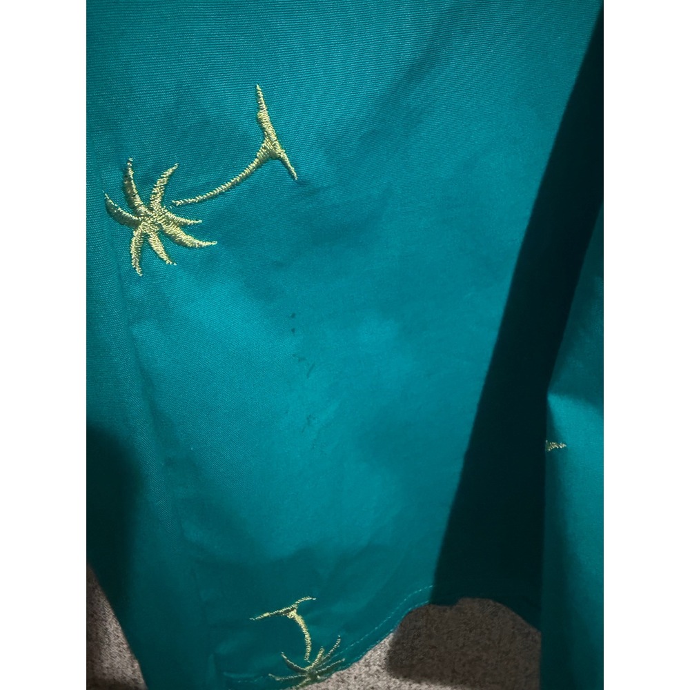 Hearts of Palm Teal‎ Palm Tree Embroidered Button Down Blouse Womens 12 Tropical - Picture 6 of 6
